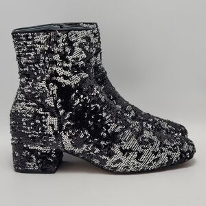 Chiara Ferragni Articolo Tomaia Black Sequin Glitter Ankle Boots Size 37